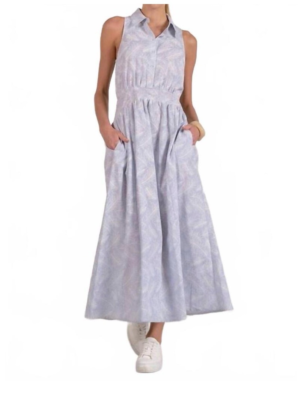 ELAN collared acent maxi dress in blue/white stripe extra small